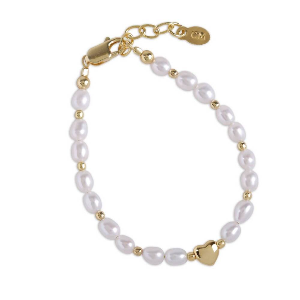 NEW CHERISHED MOMENTS kids girls willow heart pearl bracelet in gold plate/sterl